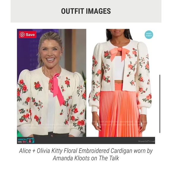 Alice + Olivia Kitty Floral Puff Sleeve Bow Tie Cardigan Sweater - Picture 9 of 17